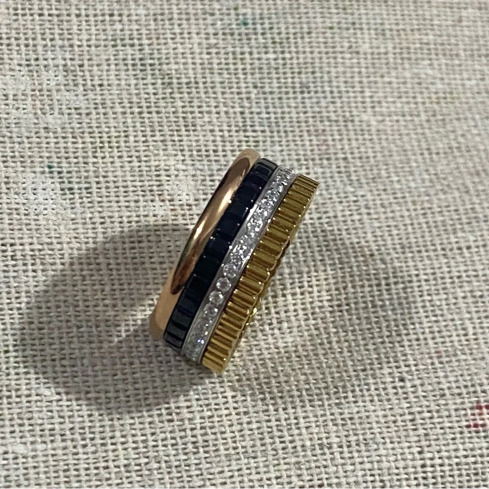 Boucheron Gold-Tone Multi-Texture Ring with Black Inlay